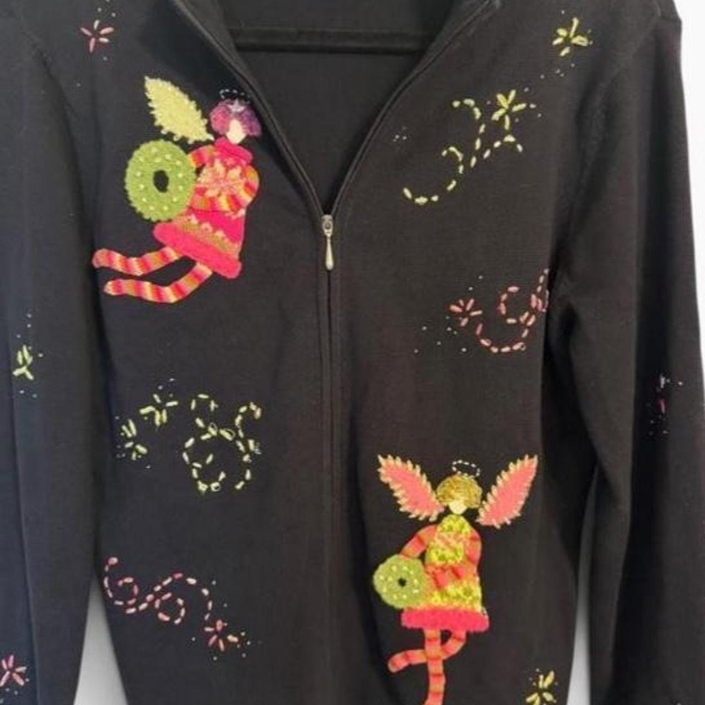 Angel Celestial Zip Cardigan Embroidered Fairy Whimsical Christmas Medium